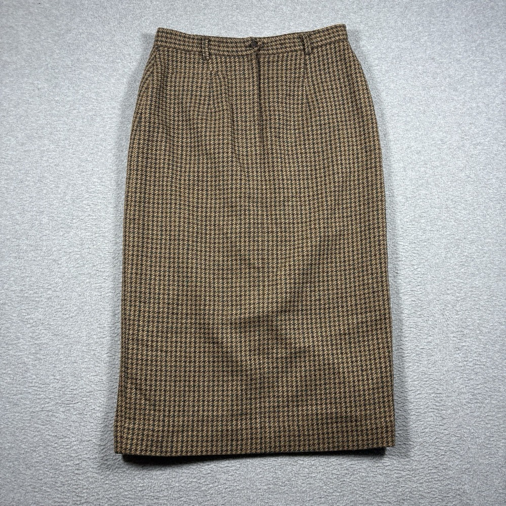 Vintage Ralph Lauren Skirt Women 8 Wool Silk Houndstooth Midi Lined Pockets USA